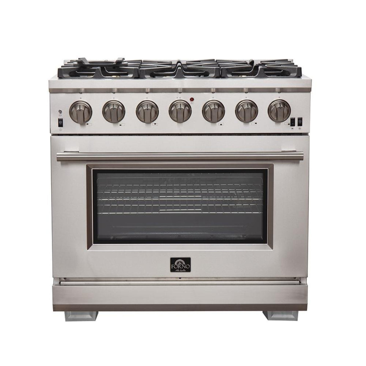 Forno 4-Piece Pro Appliance Package - 36-Inch Gas Range, Wall Mount Hood with Backsplash, 36-Inch French Door Refrigerator, and Dishwasher in Stainless Steel - AP4-6260-36