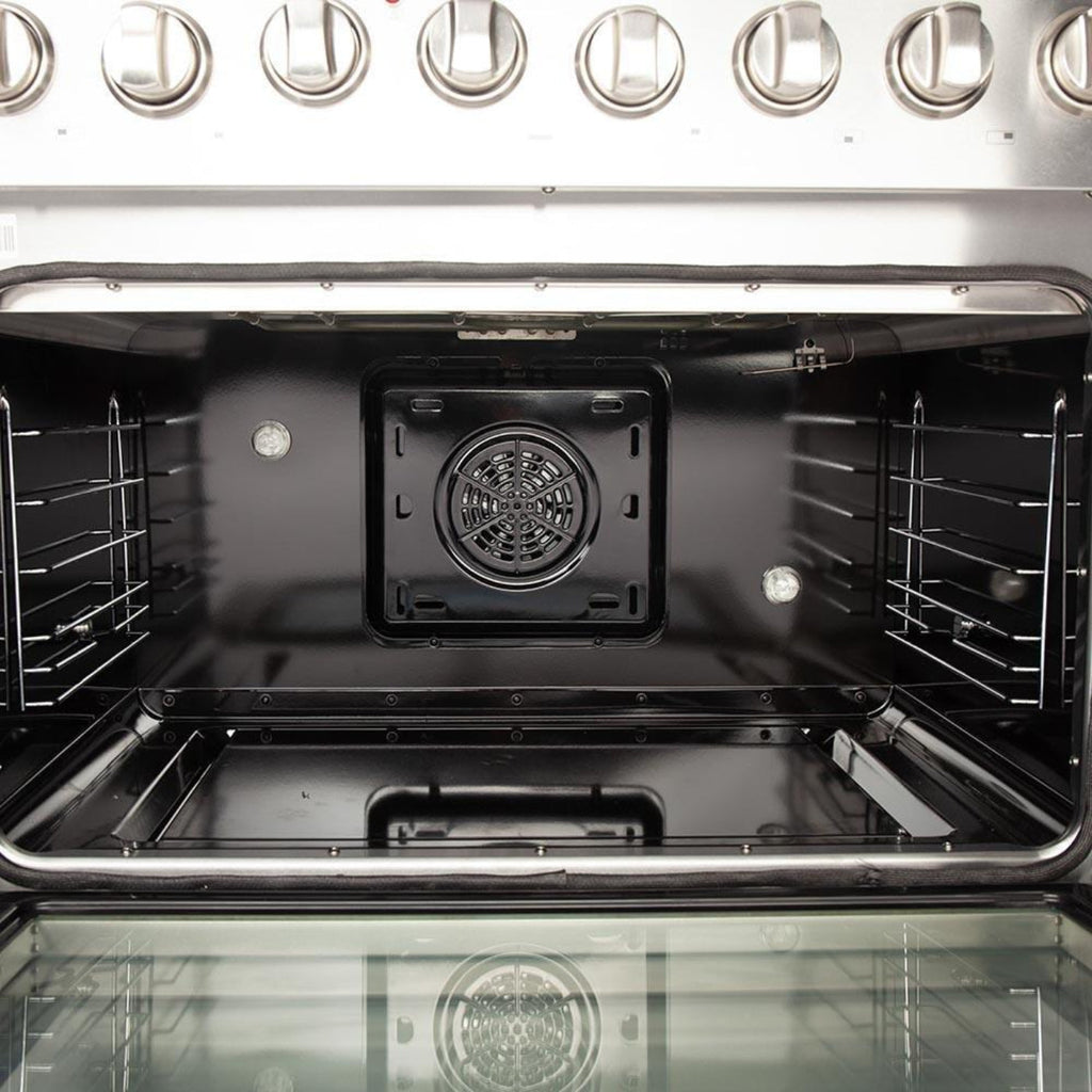 Forno 5-Piece Appliance Package - 36-Inch Dual Fuel Range, Refrigerator, Wall Mount Hood, 24-Inch Microwave Drawer, & 3-Rack Dishwasher in Stainless Steel - APR5-6156-36-H-MWD