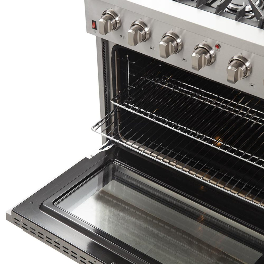 Forno 2-Piece Appliance Package - 36-Inch Gas Range & Wall Mount Hood with Backsplash in Stainless Steel - APH2-6244-36