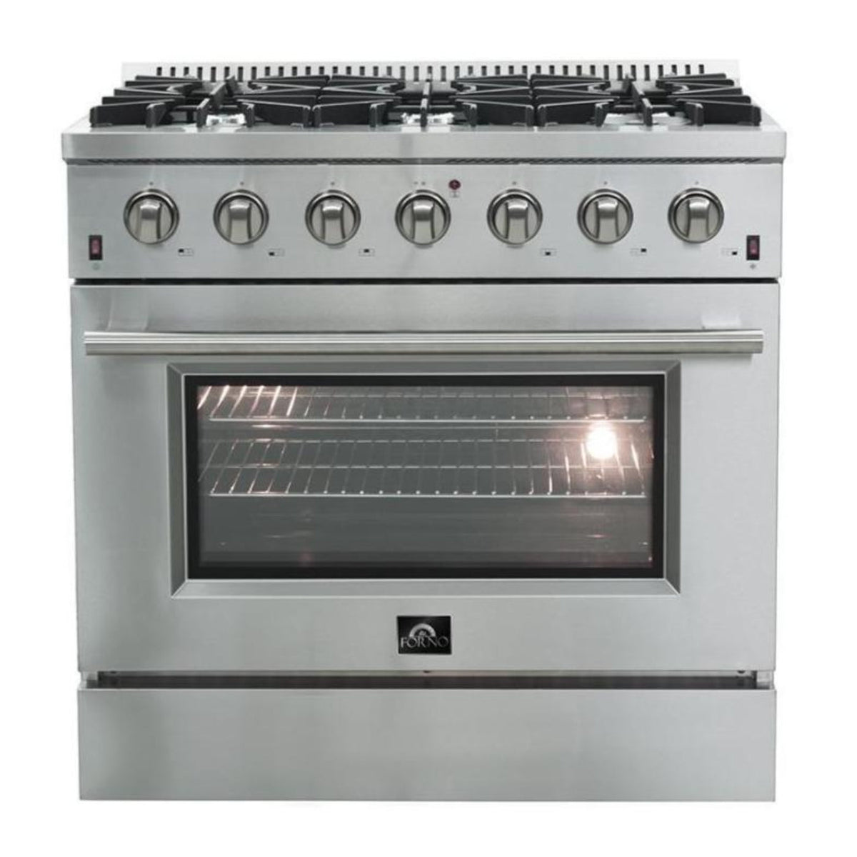 Forno 2-Piece Appliance Package - 36-Inch Gas Range & Wall Mount Hood with Backsplash in Stainless Steel - APH2-6244-36