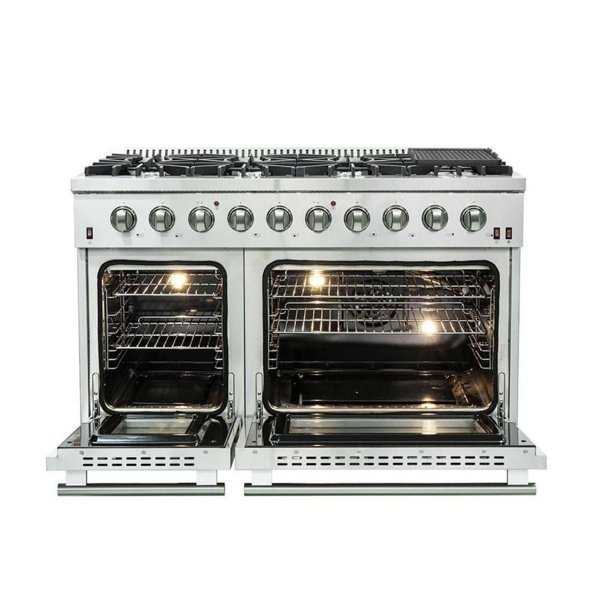 Forno 5-Piece Appliance Package - 48-Inch Gas Range, 60-Inch Pro-Style Refrigerator, Wall Mount Hood, 24-Inch Microwave Drawer, & 3-Rack Dishwasher in Stainless Steel - APD5-6244-48-H-MWD