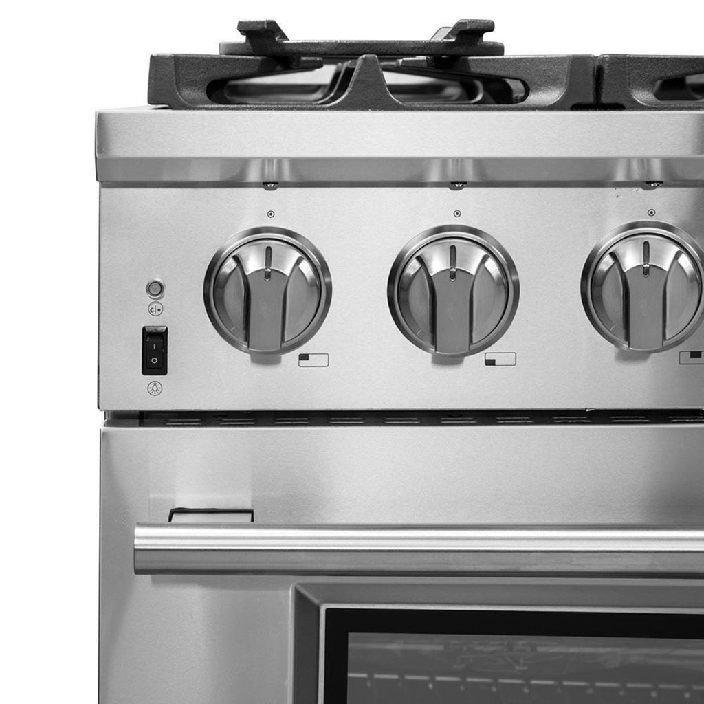 Forno 5-Piece Pro Appliance Package - 36-Inch Dual Fuel Range, 36-Inch Refrigerator, Wall Mount Hood with Backsplash, 24-Inch Microwave Drawer, & 3-Rack Dishwasher in Stainless Steel - AP5-6187-36-MWD