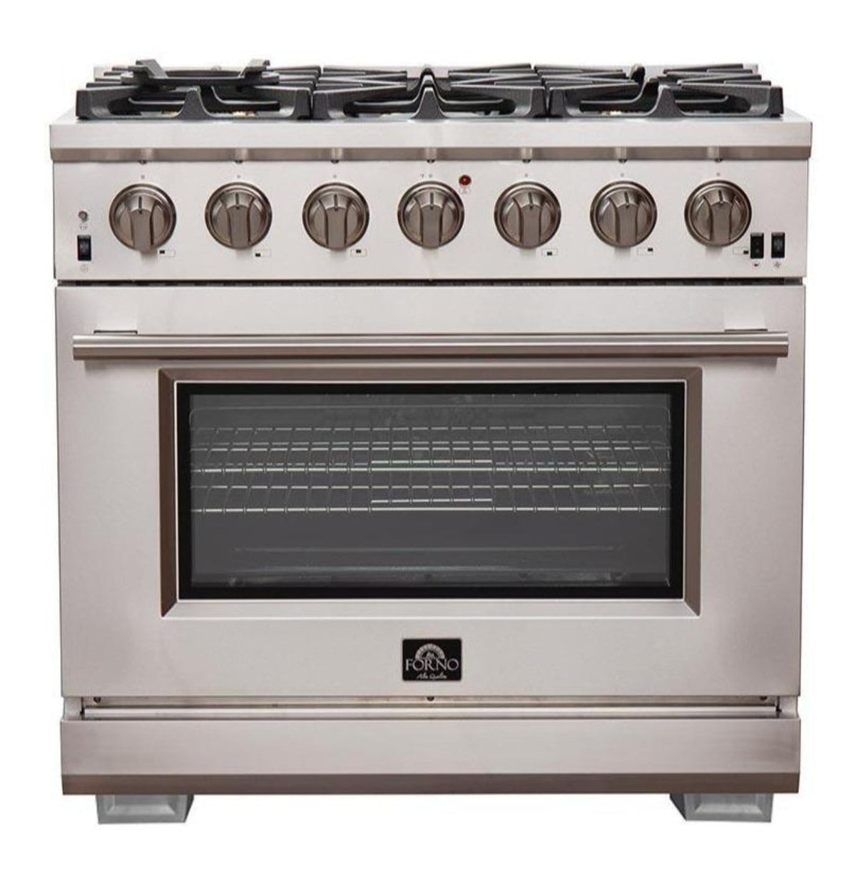 Forno 5-Piece Pro Appliance Package - 36-Inch Gas Range, Refrigerator, Wall Mount Hood with Backsplash, 24-Inch Microwave Drawer, & 3-Rack Dishwasher in Stainless Steel - AP5-6260-36-MWD