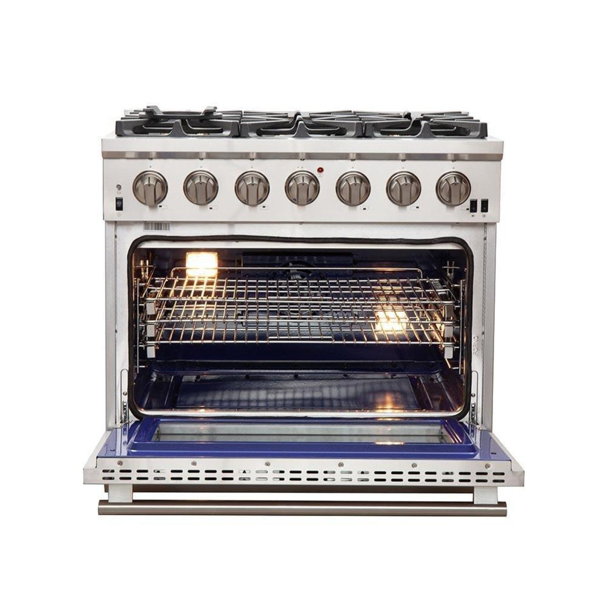 Forno 4-Piece Pro Appliance Package - 36-Inch Gas Range, Refrigerator, Wall Mount Hood, & 3-Rack Dishwasher in Stainless Stee - APR4-6260-36-Hl