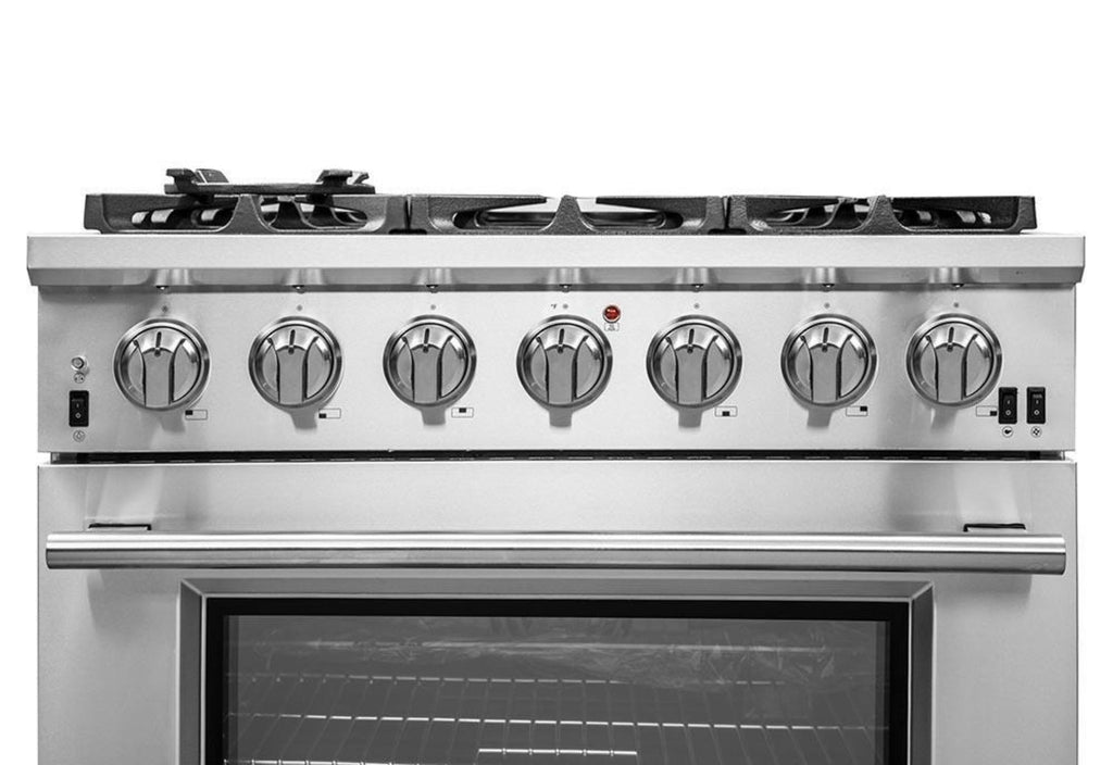 Forno 4-Piece Pro Appliance Package - 36-Inch Gas Range, Refrigerator, Wall Mount Hood, & 3-Rack Dishwasher in Stainless Stee - APR4-6260-36-Hl