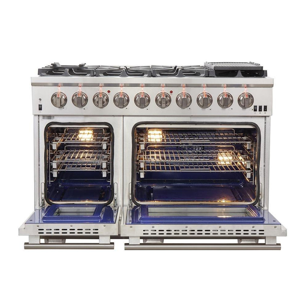 Forno 2-Piece Pro Appliance Package - 48-Inch Gas Range & Wall Mount Hood in Stainless Steel - AP2-6260-48