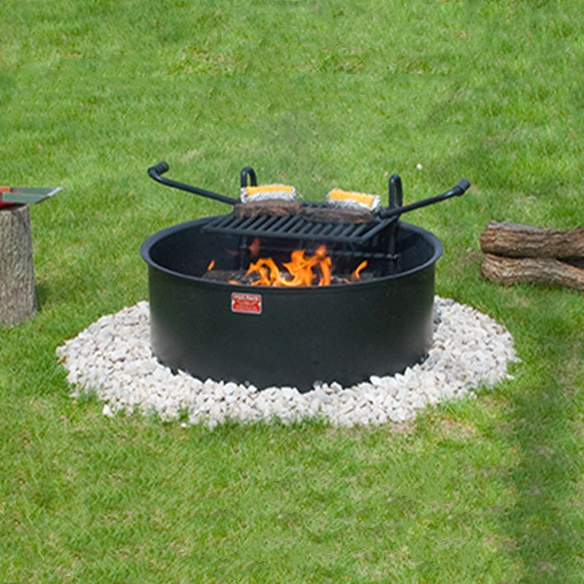 Pilot Rock 6 Pack 24” Steel Ground Fire Pit Rings & Metal Cooking Grates, Black - 415887