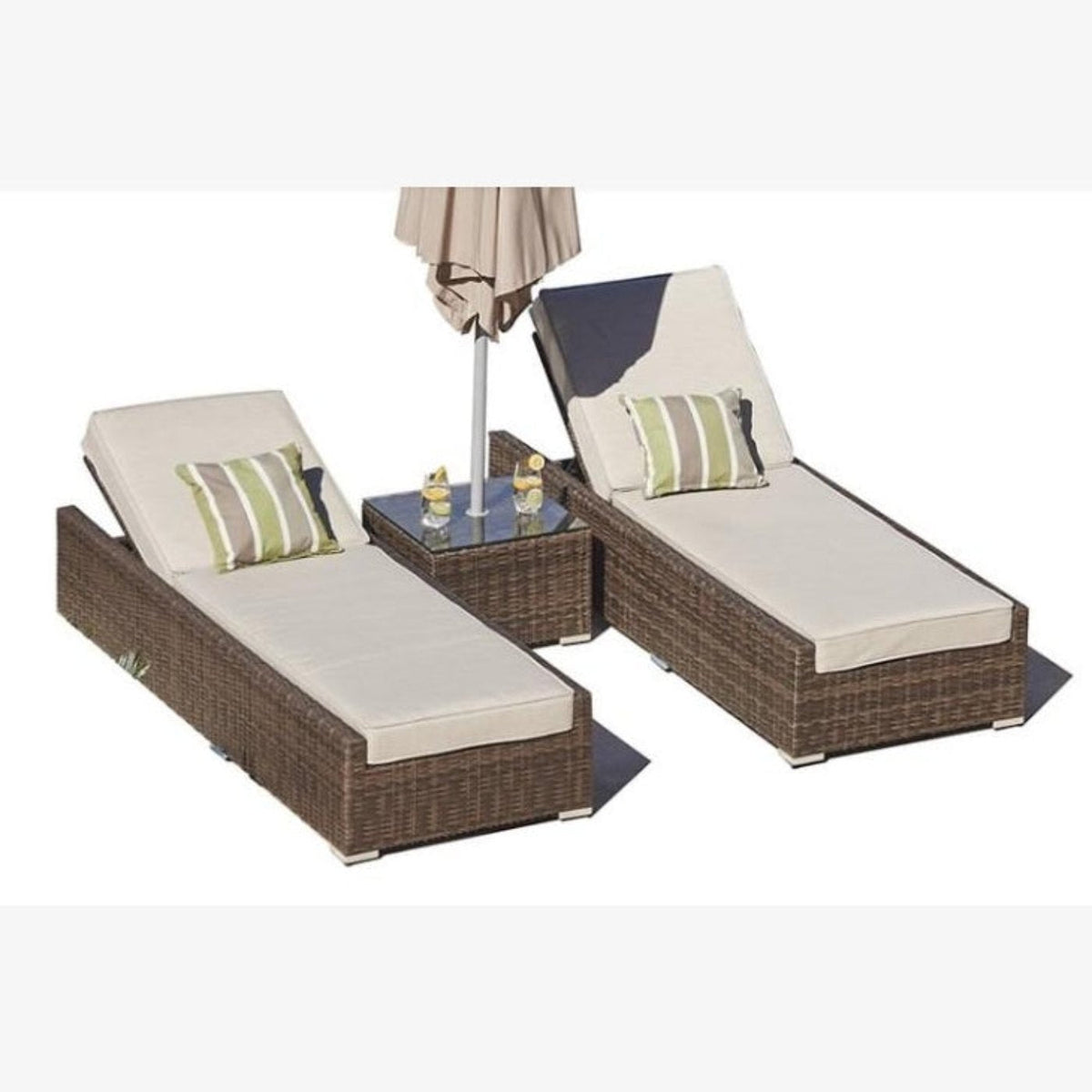 Brown 3-Piece Wicker Outdoor Armless Chaise Lounge Set with  Tan Cushions - 78" X 29" X 28" - 372316