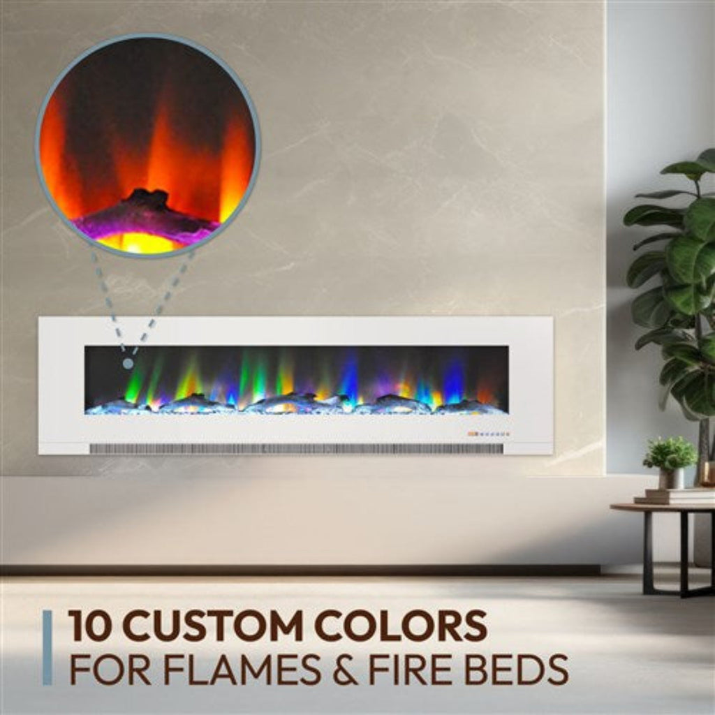 Cambridge 60 In. Wall-Mount Electric Fireplace in Black with Multi-Color Flames and Driftwood Log Display , - CAM60WMEF-2BLK