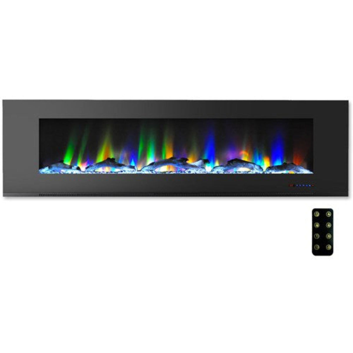 Cambridge 60 In. Wall-Mount Electric Fireplace in Black with Multi-Color Flames and Driftwood Log Display , - CAM60WMEF-2BLK