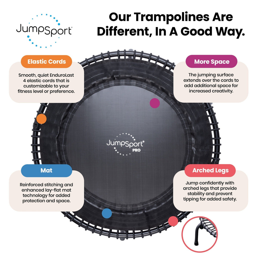 Disc-O-Bed JumpSport 550f PRO Indoor Lightweight 44 Inch Folding Fitness Trampoline, Black - 168419