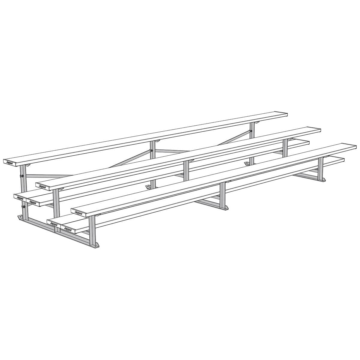 Jaypro Bleacher - 15' (3 Row - Double Foot Plank) - All Aluminum - BLDP-3AL