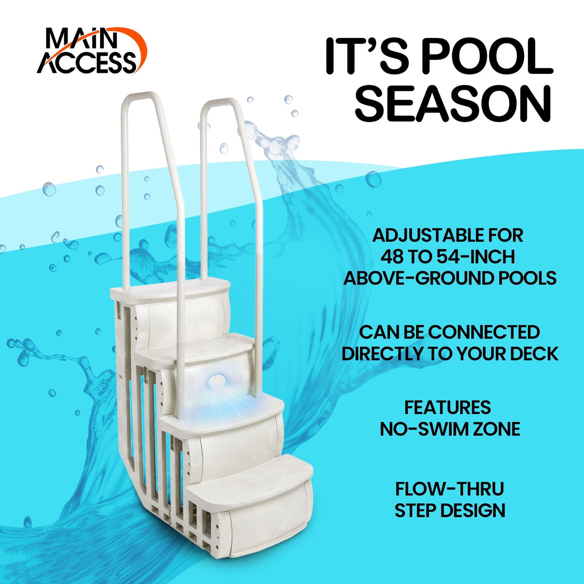 Main Access iStep Above Ground Swimming Pool Deck Entry Steps Ladder & LED Light -  59343
