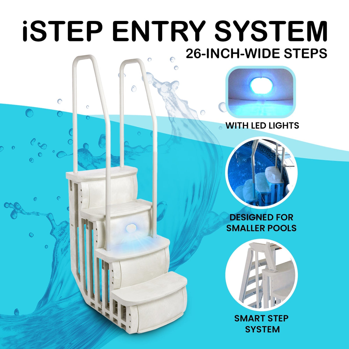 Main Access iStep Above Ground Swimming Pool Deck Entry Steps Ladder & LED Light -  59343