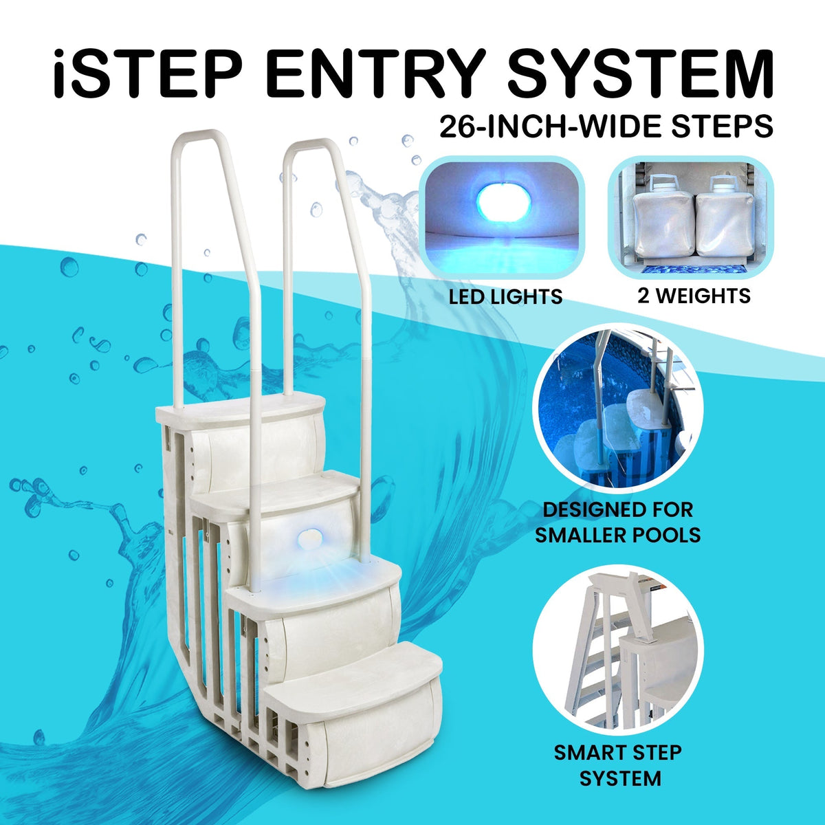Main Access iStep Above Ground Pool Entry Steps Ladder w/ LED Light + 2 Weights - 59347