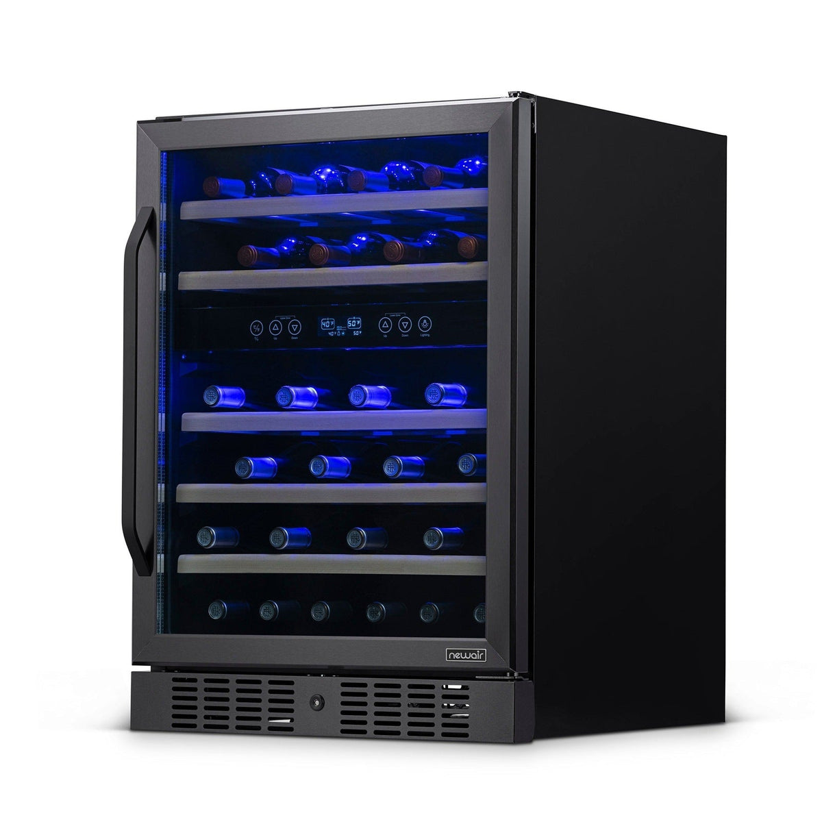 Newair - 24” 46-Bottle Dual-Zone Built-in/Freestanding Black Stainless Steel Wine Fridge (NWC046BS00)