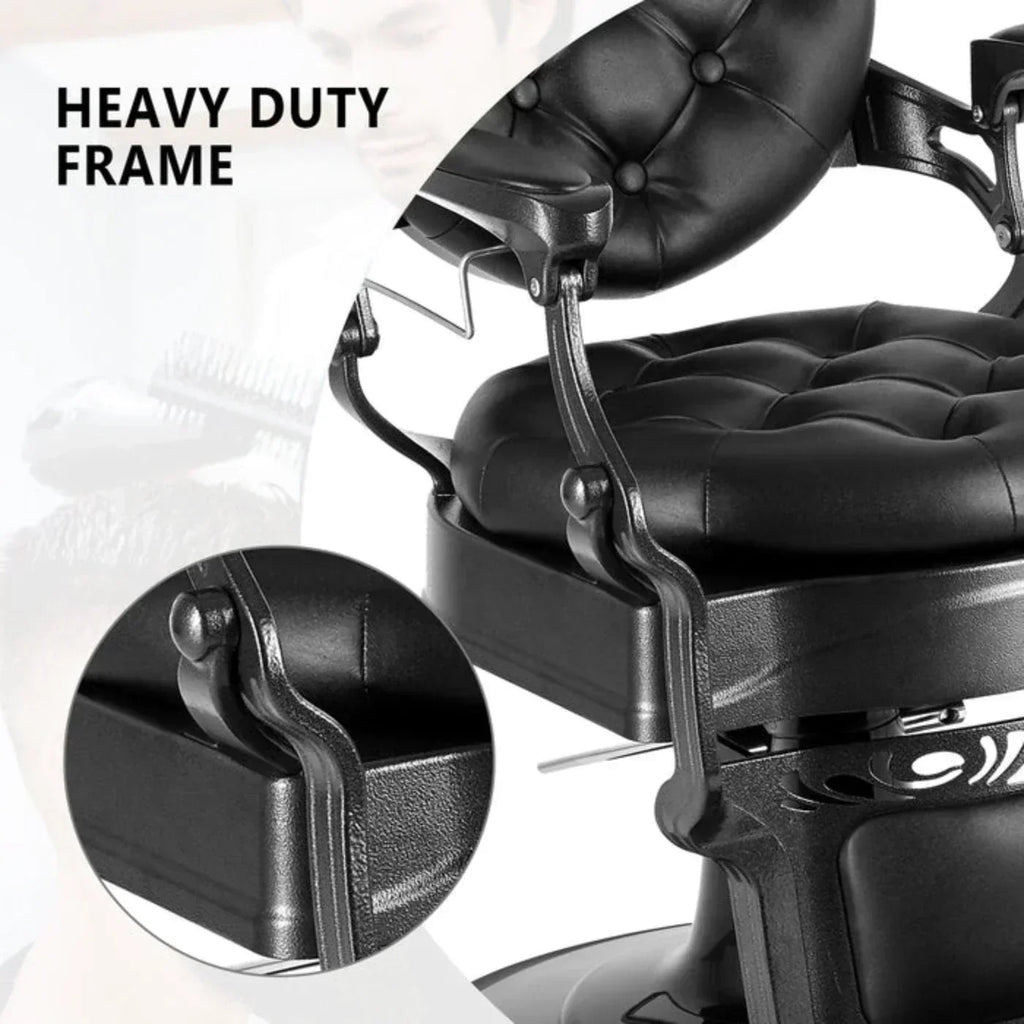 OmySalon BC1101 Vintage Style Heavy Duty Hydraulic Recline Barber Chair -  G59000066+G59000068