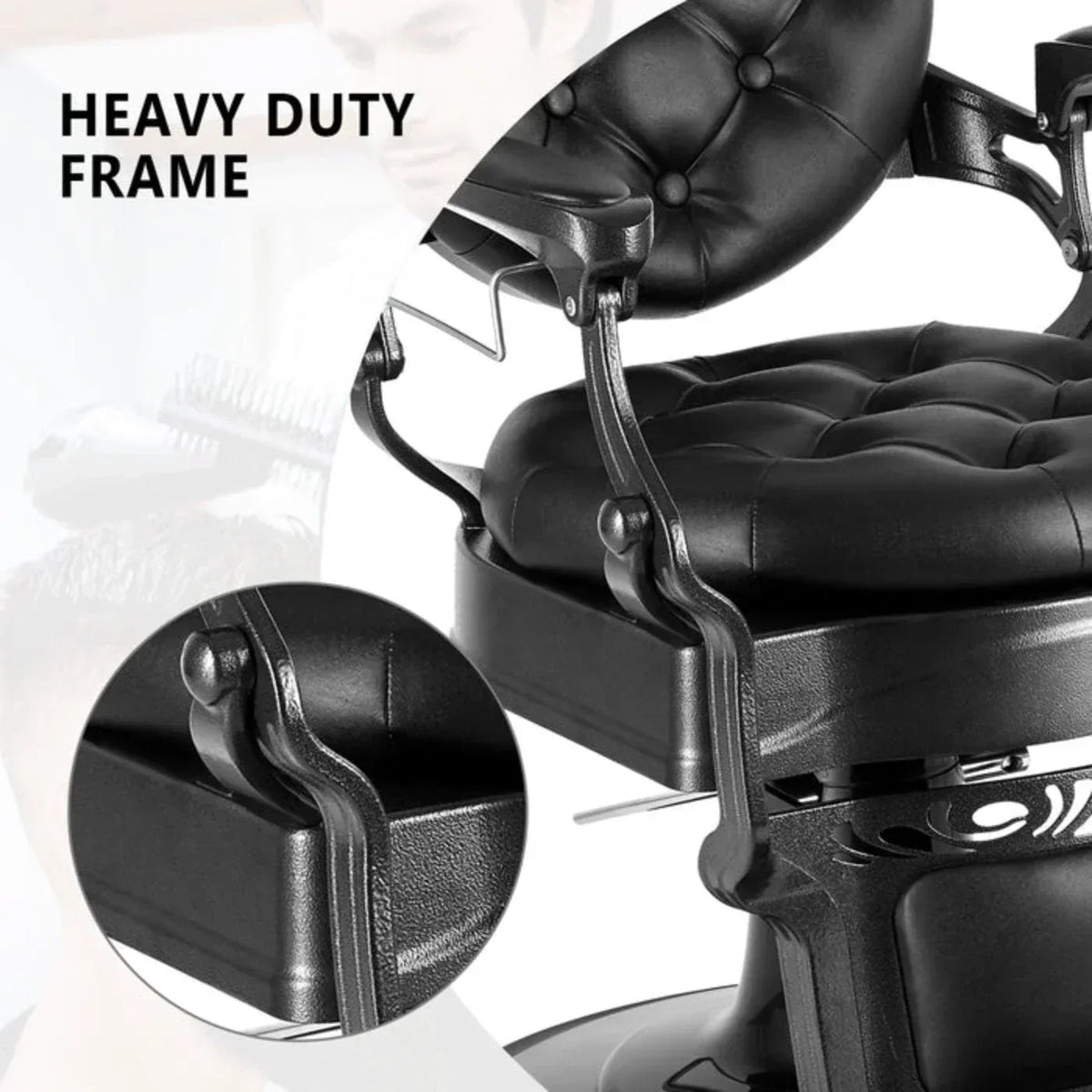 OmySalon BC1101 Vintage Style Heavy Duty Hydraulic Recline Barber Chair -  G59000066+G59000068