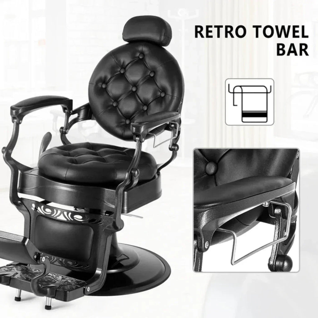 OmySalon BC1101 Vintage Style Heavy Duty Hydraulic Recline Barber Chair -  G59000066+G59000068