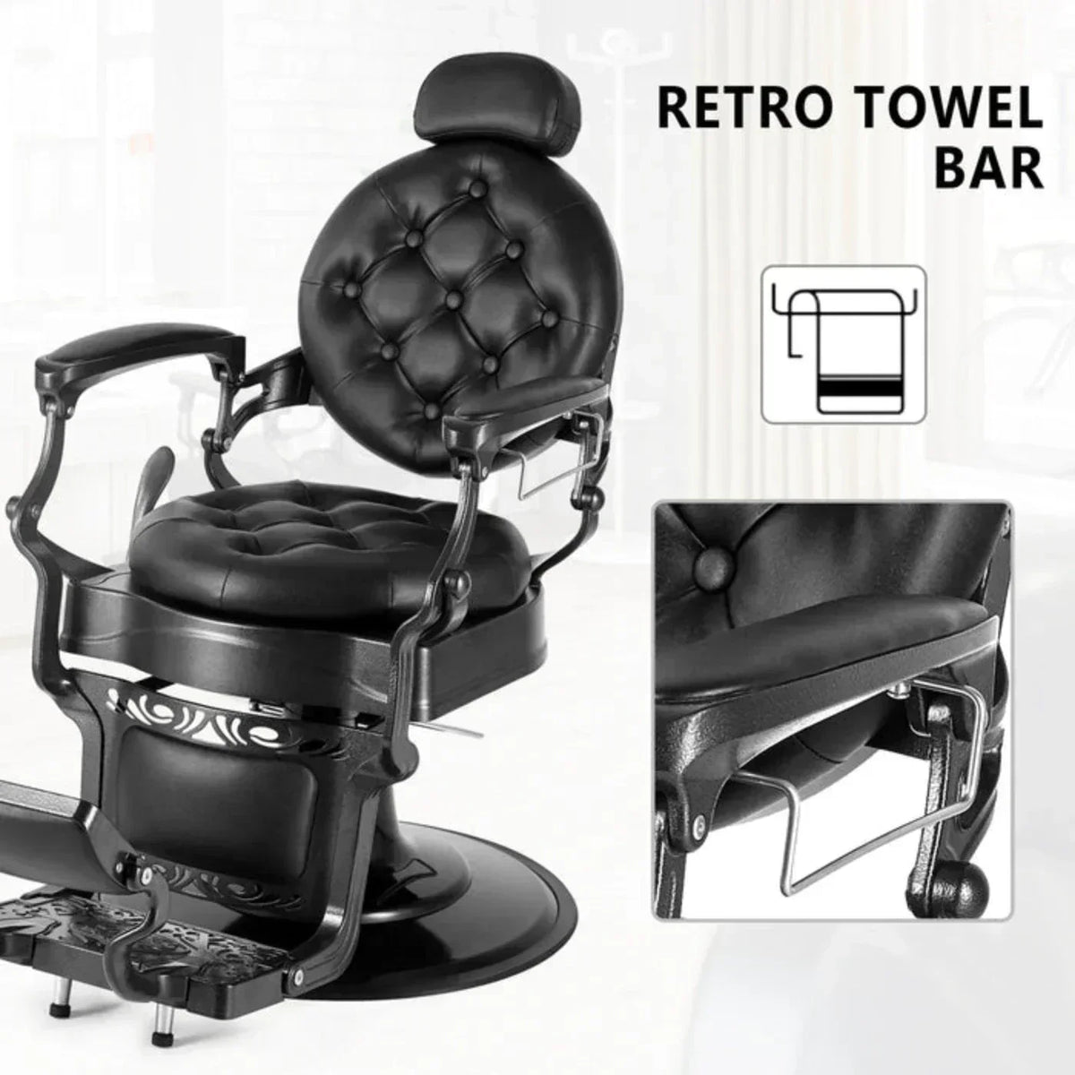 OmySalon BC1101 Vintage Style Heavy Duty Hydraulic Recline Barber Chair -  G59000066+G59000068