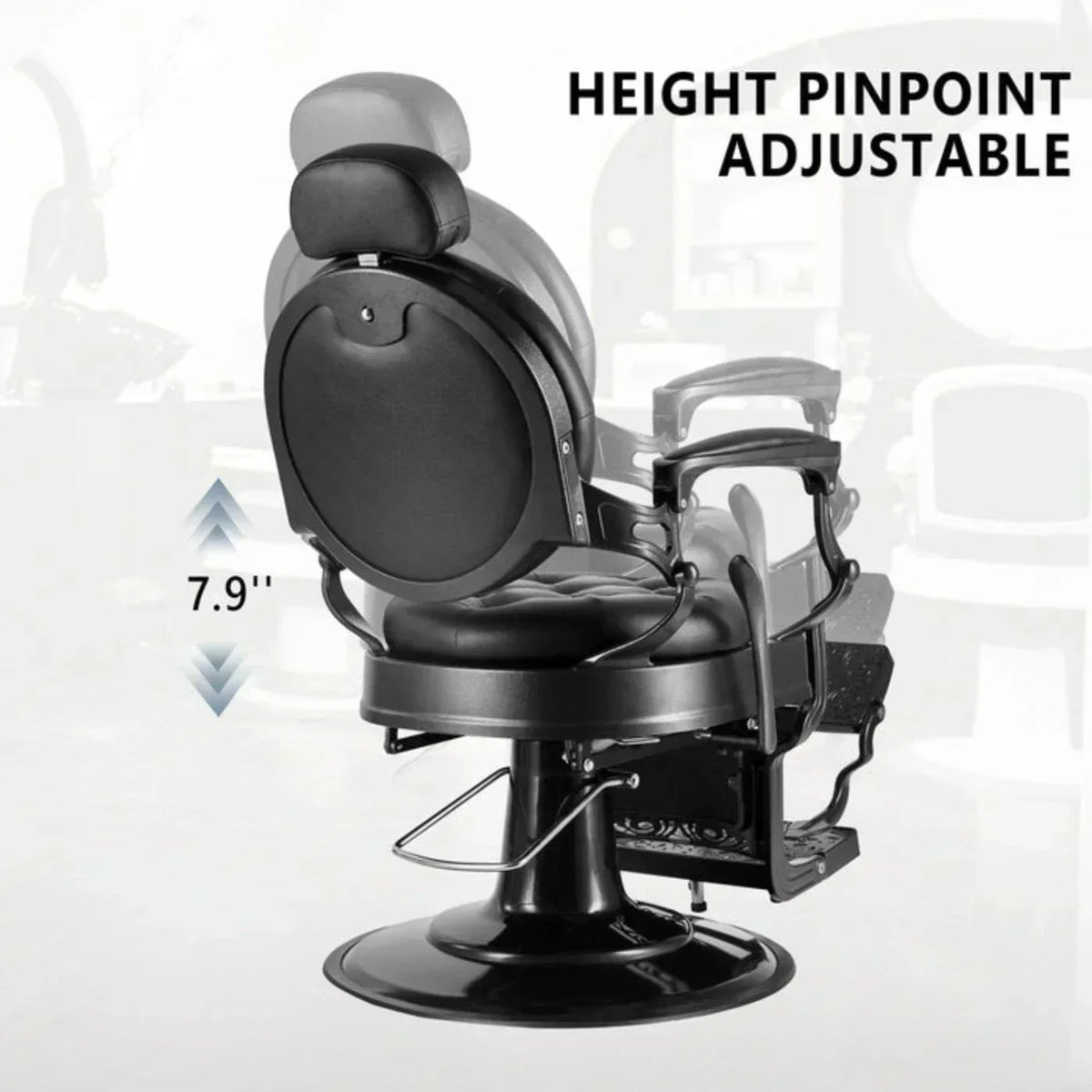 OmySalon BC1101 Vintage Style Heavy Duty Hydraulic Recline Barber Chair -  G59000066+G59000068
