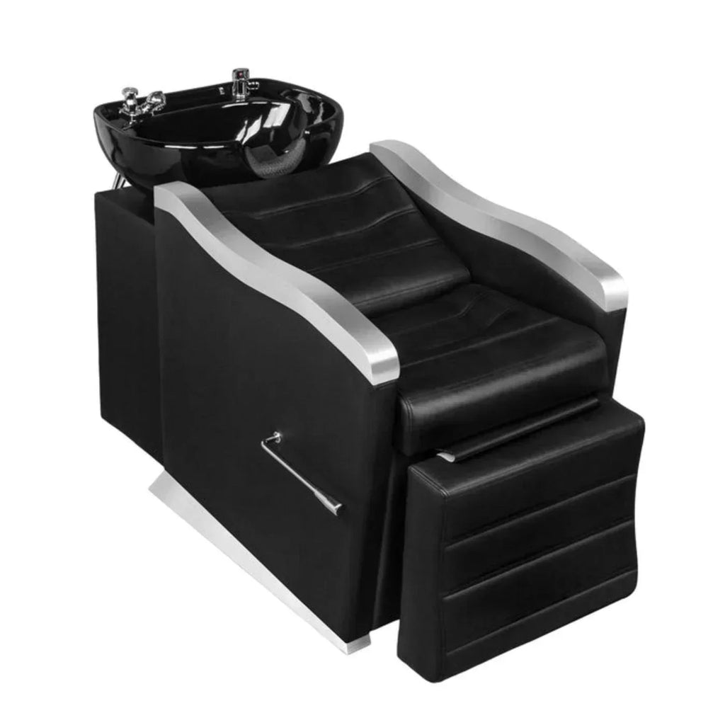 OmySalon BU1501 Salon Shampoo Bowl and Chair Backwash Unit with Ceramic Wash Bowl & Adjustable Footrest -G59000660