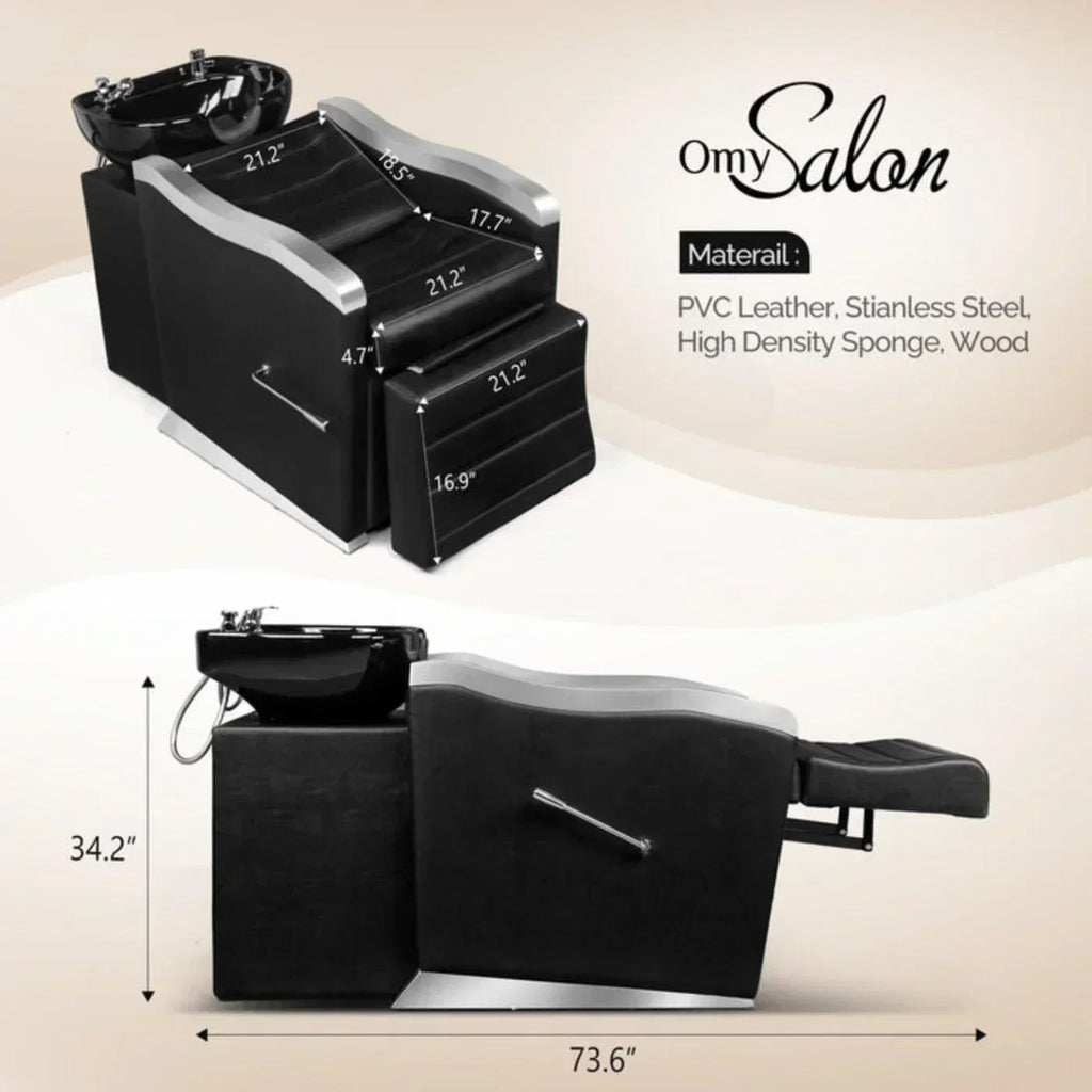 OmySalon BU1501 Salon Shampoo Bowl and Chair Backwash Unit with Ceramic Wash Bowl & Adjustable Footrest -G59000660