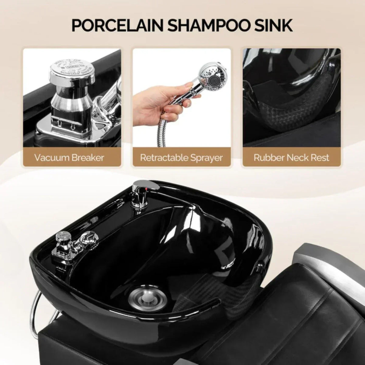 OmySalon BU1501 Salon Shampoo Bowl and Chair Backwash Unit with Ceramic Wash Bowl & Adjustable Footrest -G59000660