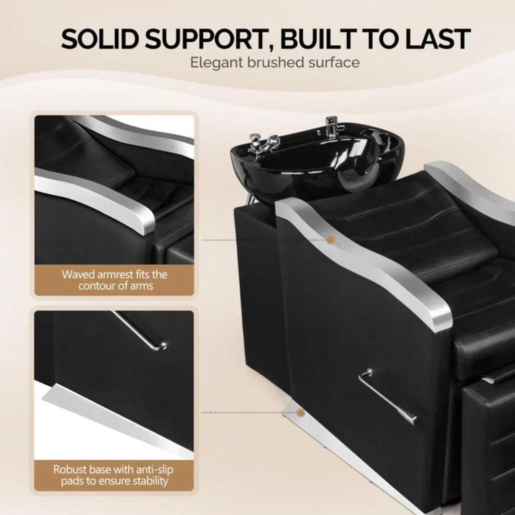 OmySalon BU1501 Salon Shampoo Bowl and Chair Backwash Unit with Ceramic Wash Bowl & Adjustable Footrest -G59000660