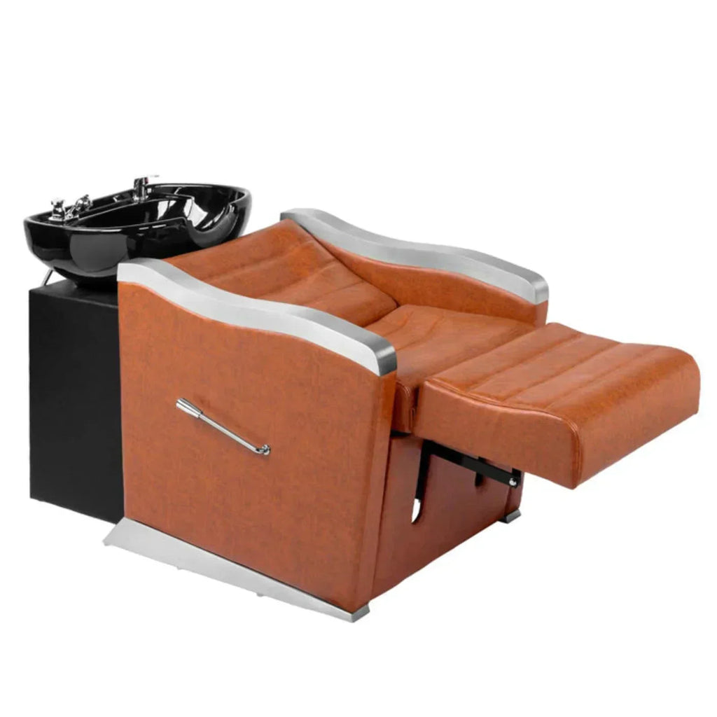 OmySalon BU1501 Salon Shampoo Bowl and Chair Backwash Unit with Ceramic Wash Bowl & Adjustable Footrest -G59000660
