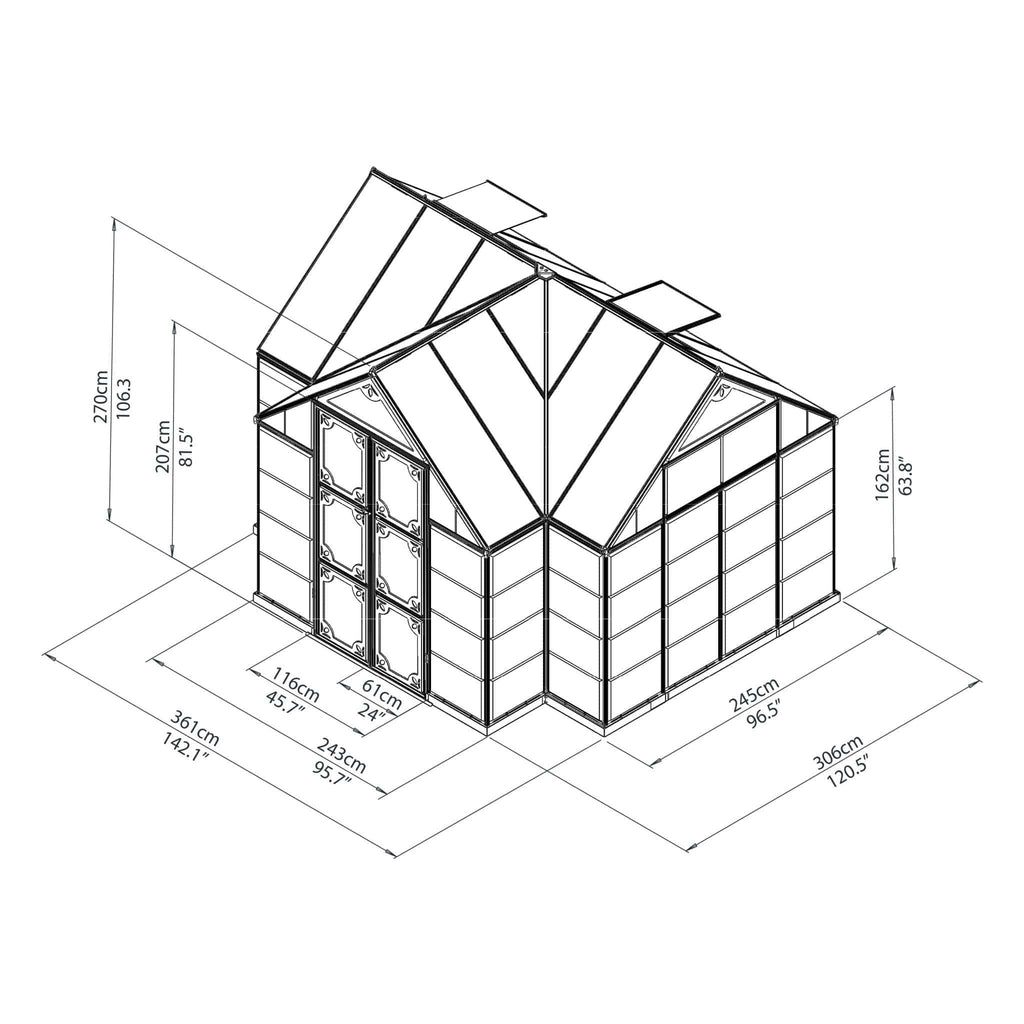 Palram - Canopia | 12x10 Ft Chalet Greenhouse Kit - Gray With 0.8mm Polycarbonate Glazing - HG5400