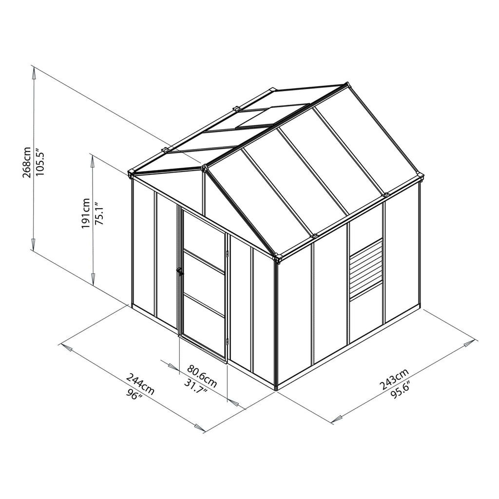 Palram - Canopia | Glory Premium Greenhouse Kit 8 Ft Wide - Gray With 10mm Twin-wall Polycarbonate Glazing - HG5608