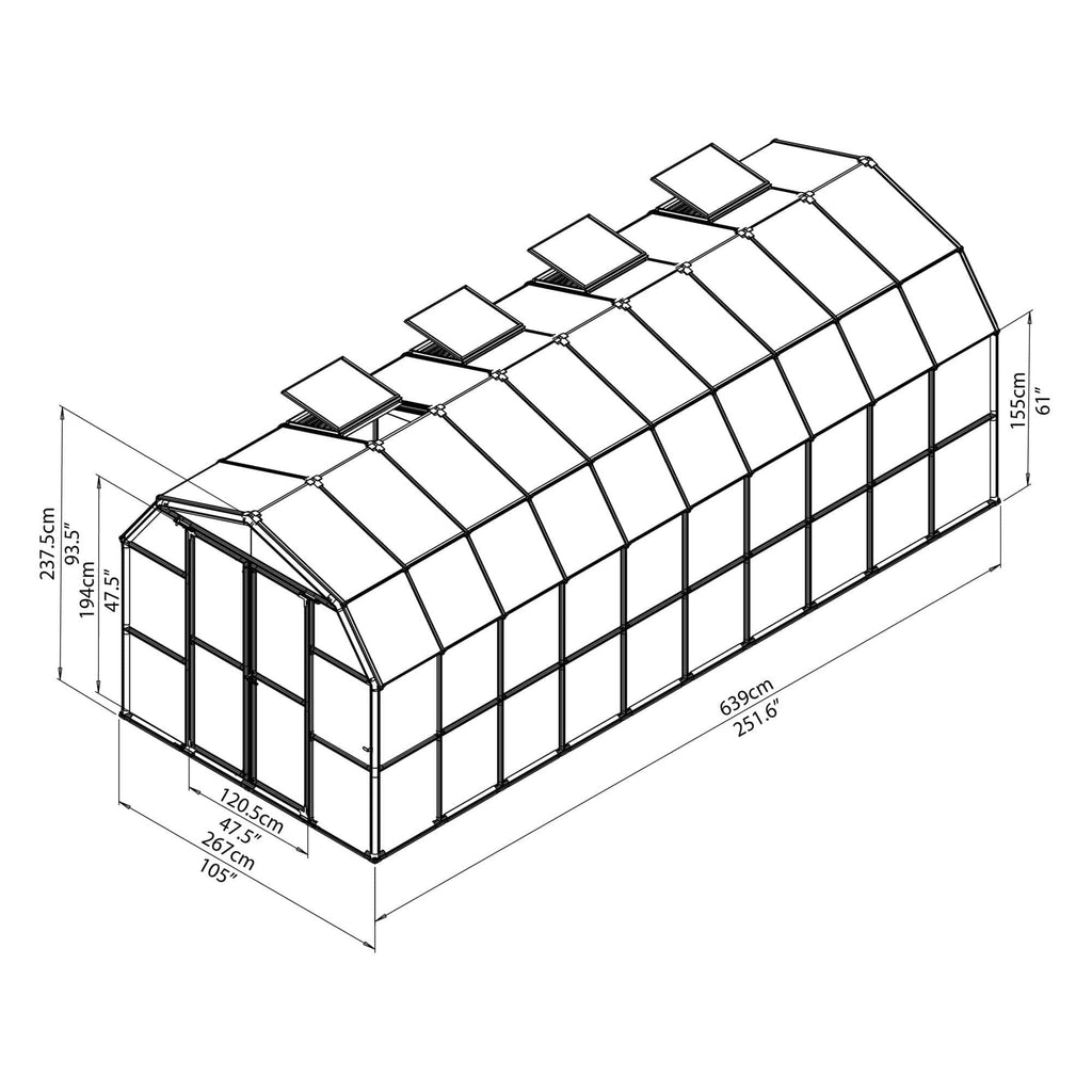 Palram - Canopia | Grand Gardener Greenhouse Kit - 8 Ft Wide - Green - 0.8mm Clear Polycarbonate Glazing - HG7208C