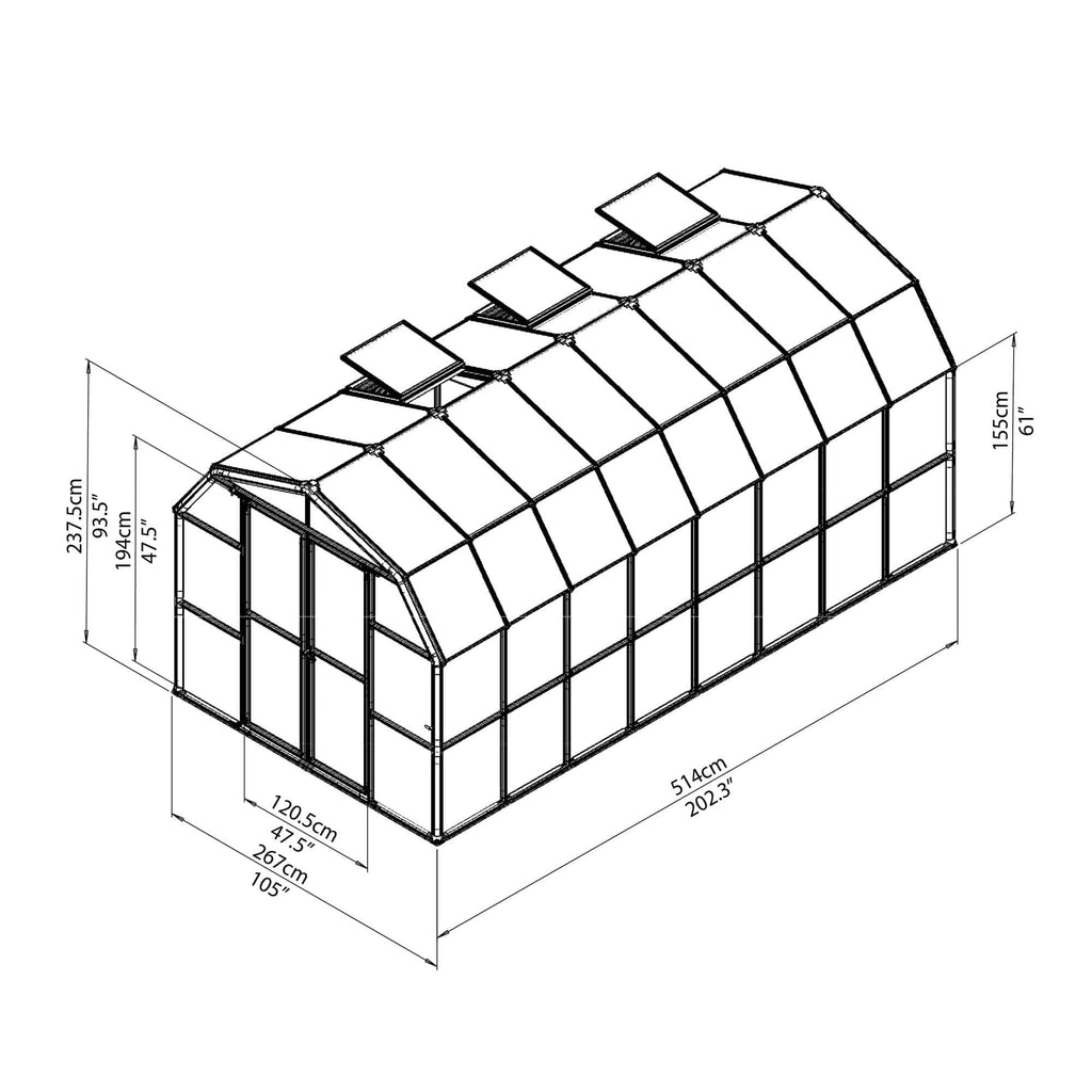 Palram - Canopia | Grand Gardener Greenhouse Kit - 8 Ft Wide - Green - 6mm Twin-wall Polycarbonate Glazing - HG7208