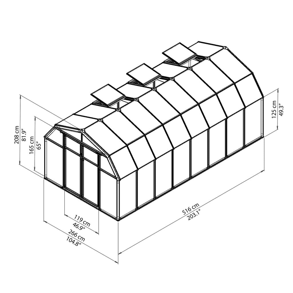 Palram - Canopia | Hobby Gardener Greenhouse Kit - 8 Ft Wide - Green With 6mm Twin-wall Polycarbonate Glazing - HG7108