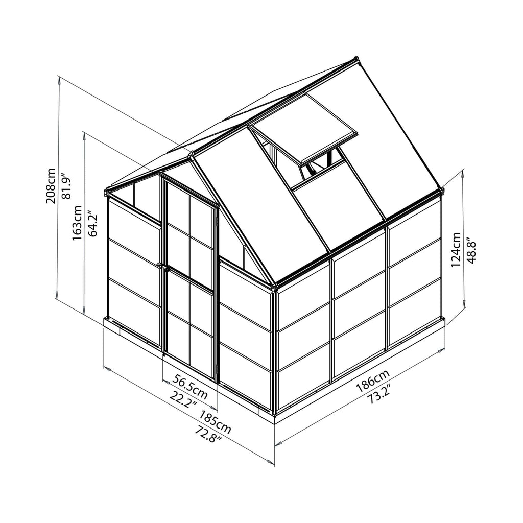 Palram - Canopia | 6x6 Ft Hybrid Greenhouse Kit - Green With 0.8mm Polycarbonate Glazing - HG5506G-1B