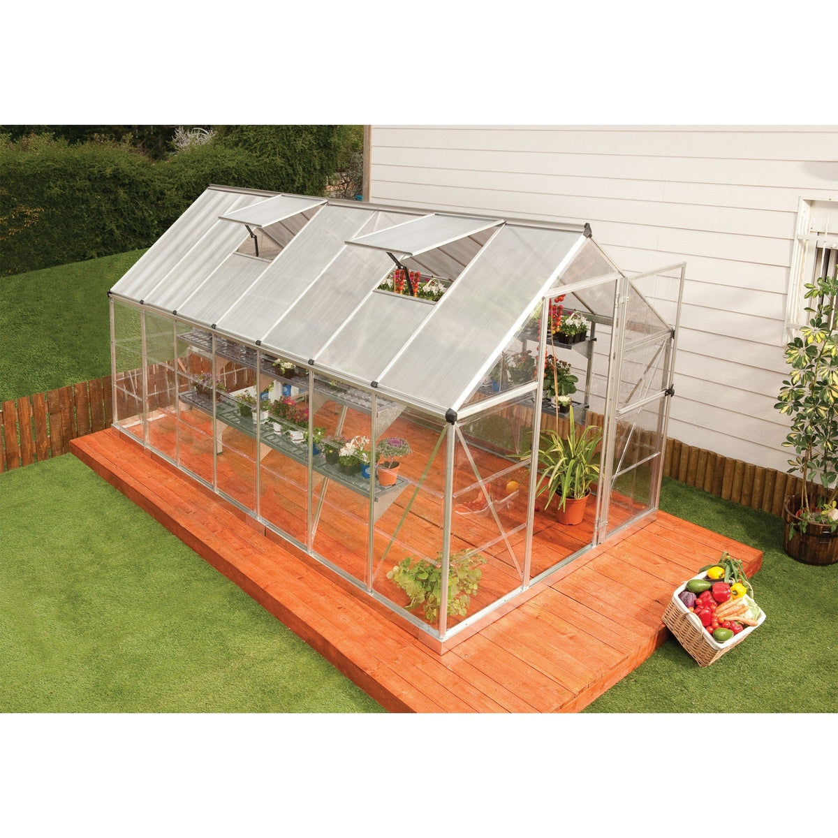 Palram - Canopia | 6x6 Ft Hybrid Greenhouse Kit - Green With 0.8mm Polycarbonate Glazing - HG5506G-1B