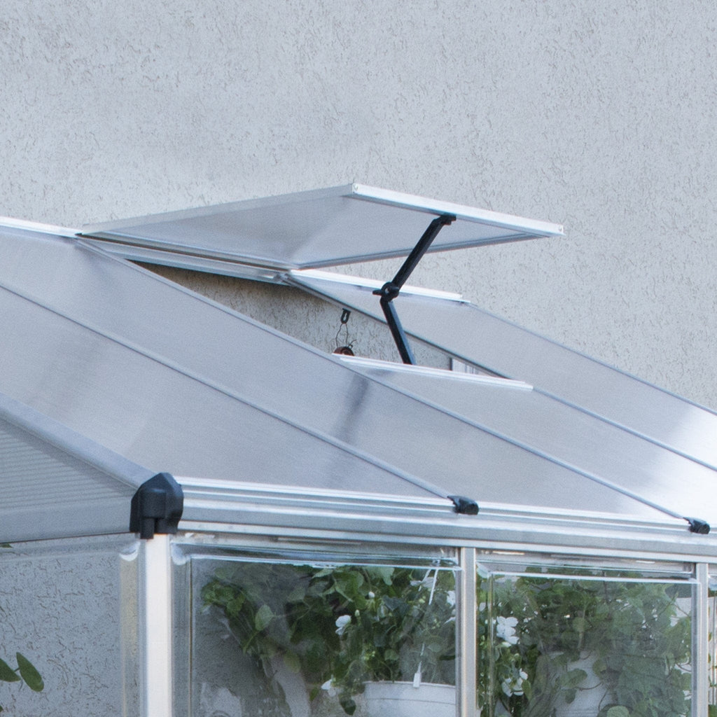 Palram - Canopia | 4x8 Ft Hybrid Lean-To Greenhouse Kit - Silver With 0.8mm Polycarbonate Glazing - HG5548