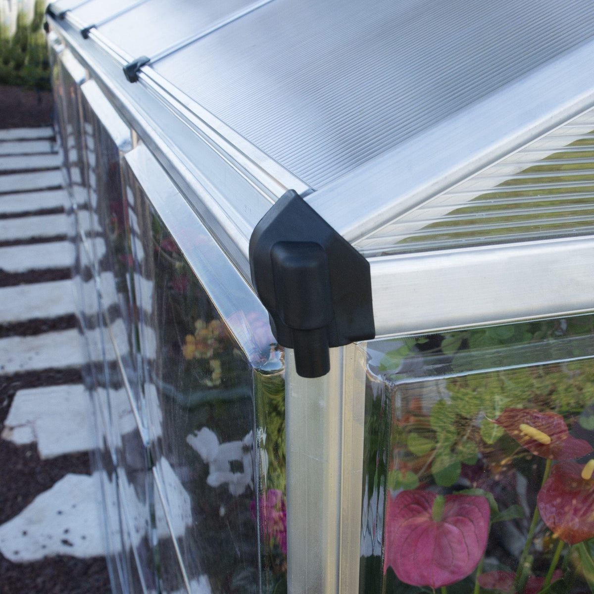Palram - Canopia | 4x8 Ft Hybrid Lean-To Greenhouse Kit - Silver With 0.8mm Polycarbonate Glazing - HG5548