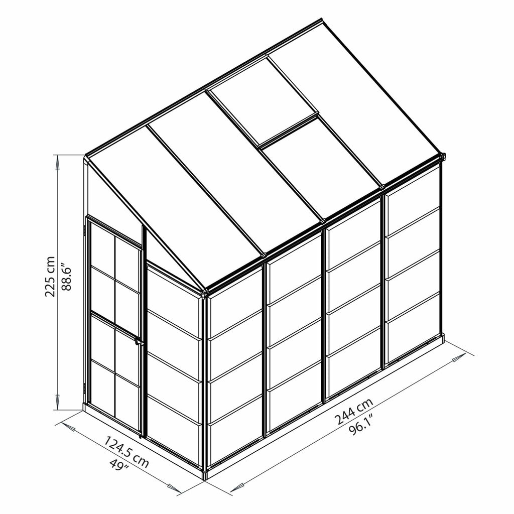 Palram - Canopia | 4x8 Ft Hybrid Lean-To Greenhouse Kit - Silver With 0.8mm Polycarbonate Glazing - HG5548