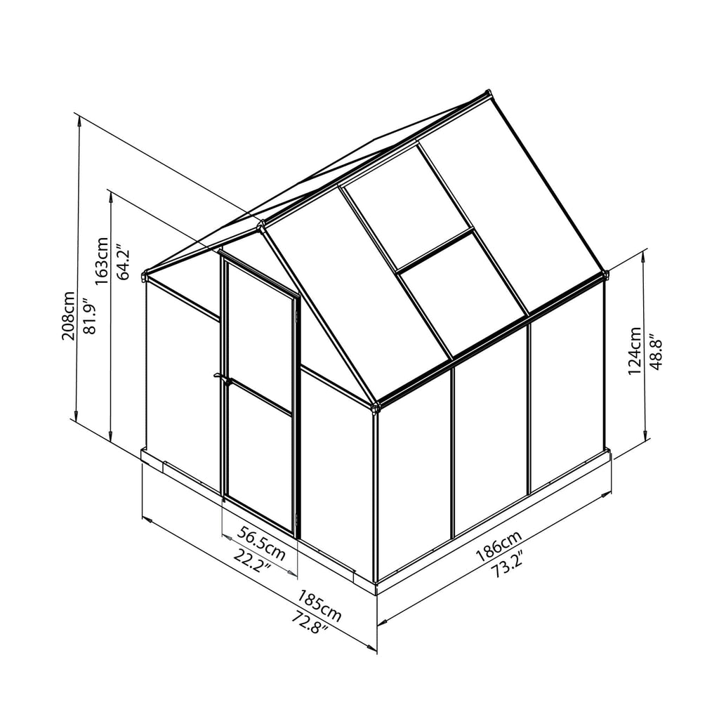 Palram - Canopia | Mythos Greenhouse Kit - 6 Ft Wide - Silver With 4mm Twin-wall Polycarbonate Glazing - HG5005