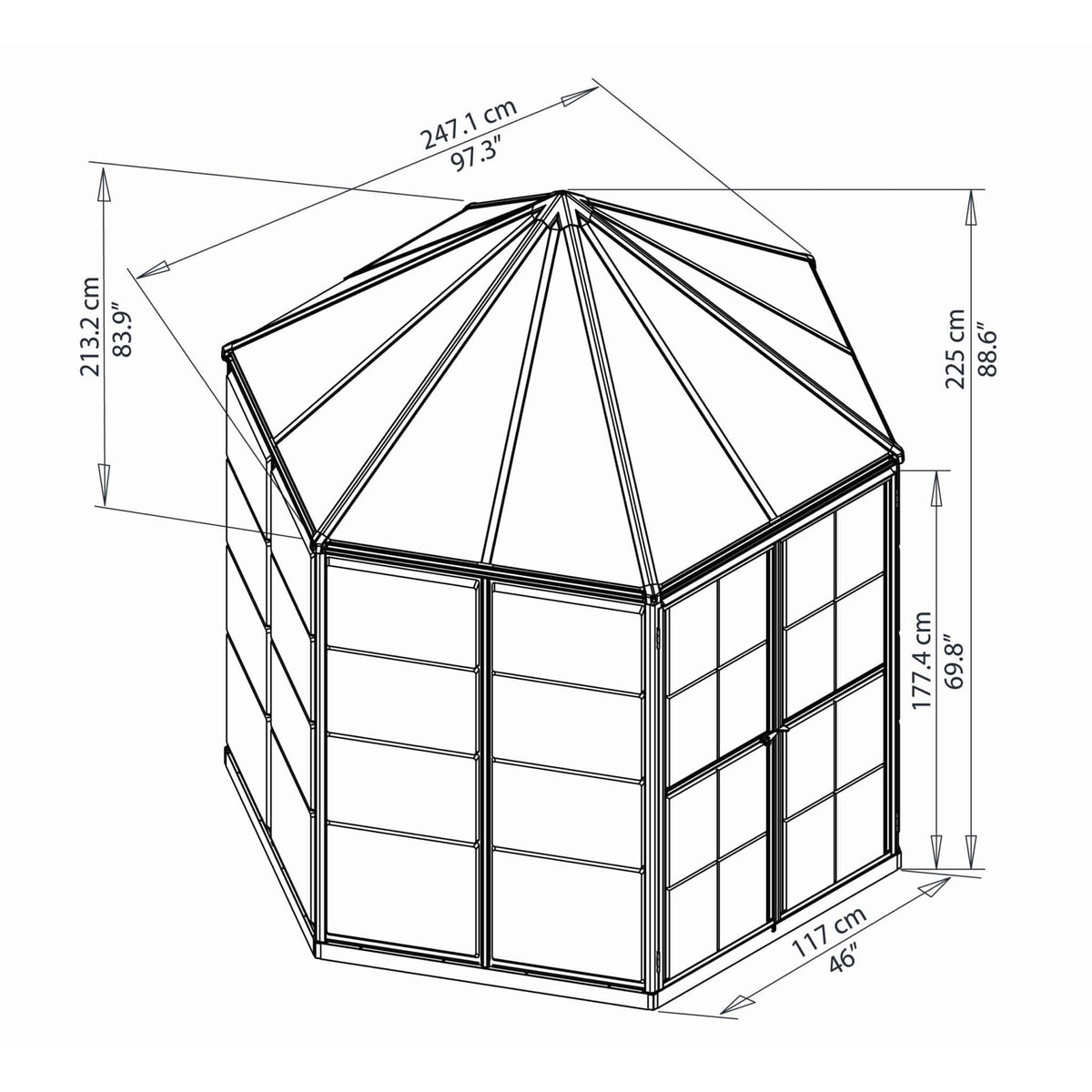 Palram - Canopia | 7x8 Ft Oasis Hex Greenhouse Kit - Gray With 0.8mm Polycarbonate Glazing - HG6000