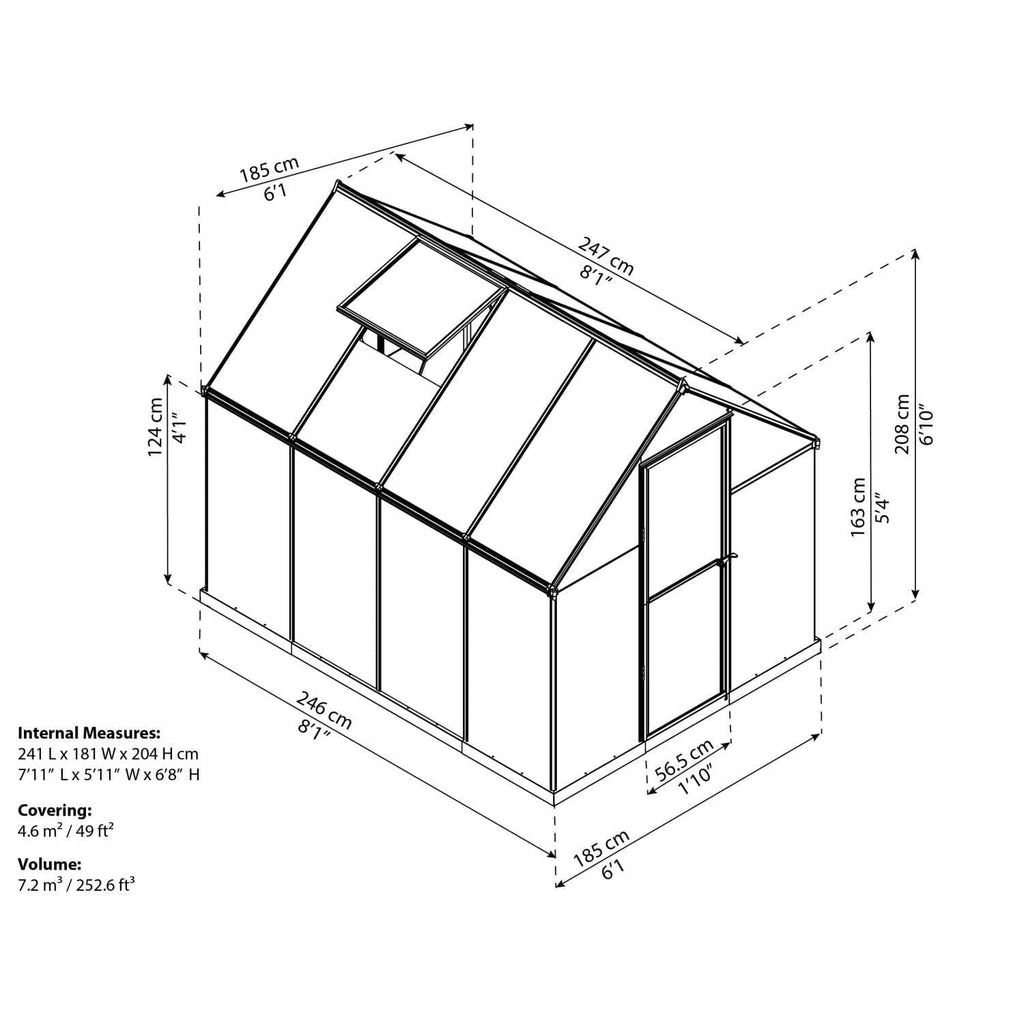 Palram - Canopia | 6x8 Ft Mythos Greenhouse Kit - Gray With 4mm Twin-wall Polycarbonate Glazing - HG5008Y