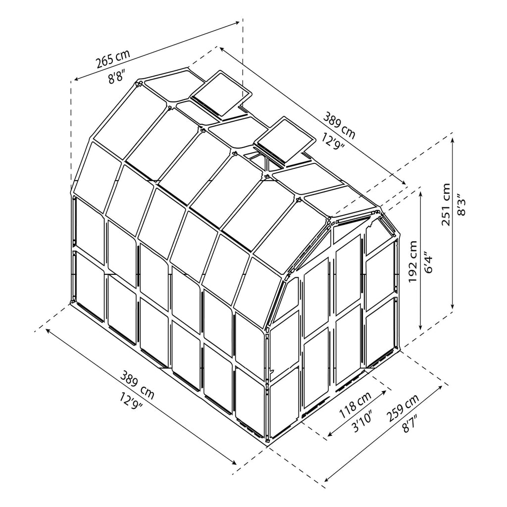 Palram - Canopia | Prestige 8x12 ft Clear Greenhouse Kit Package With 0.8mm Polycarbonate Glazing - HG7312C