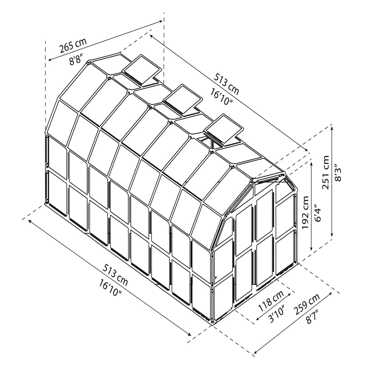 Palram - Canopia | Prestige 8x16 ft Twin Wall Greenhouse Kit Package With 6mm Twin-wall Polycarbonate Glazing - HG7316