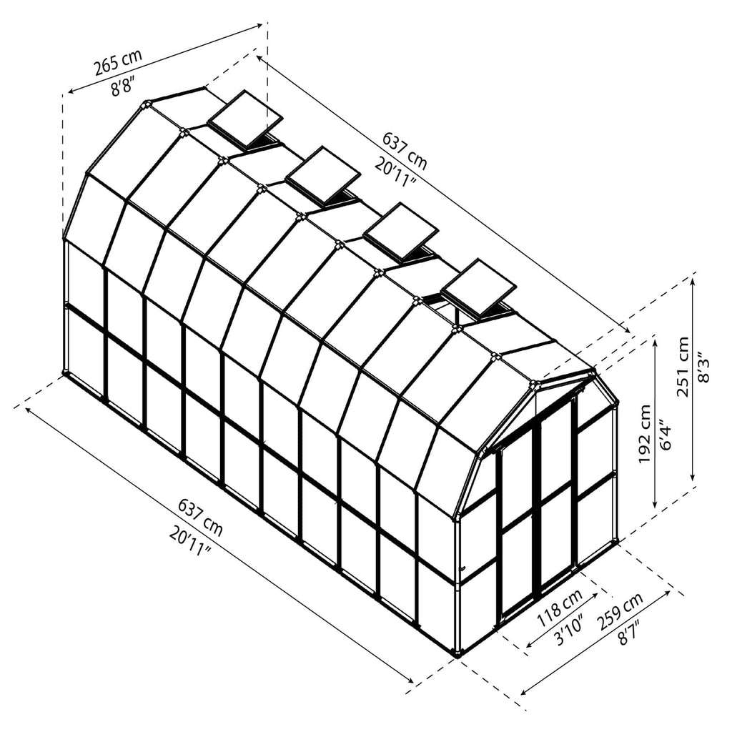 Palram - Canopia | Prestige 8x20 ft Twin Wall Greenhouse Kit Package With 6mm Twin-wall Polycarbonate Glazing - HG7320