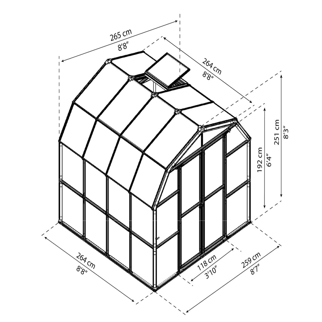 Palram - Canopia | Prestige 8x8 ft Clear Greenhouse Kit Package With 0.8mm Polycarbonate Glazing - HG7308C