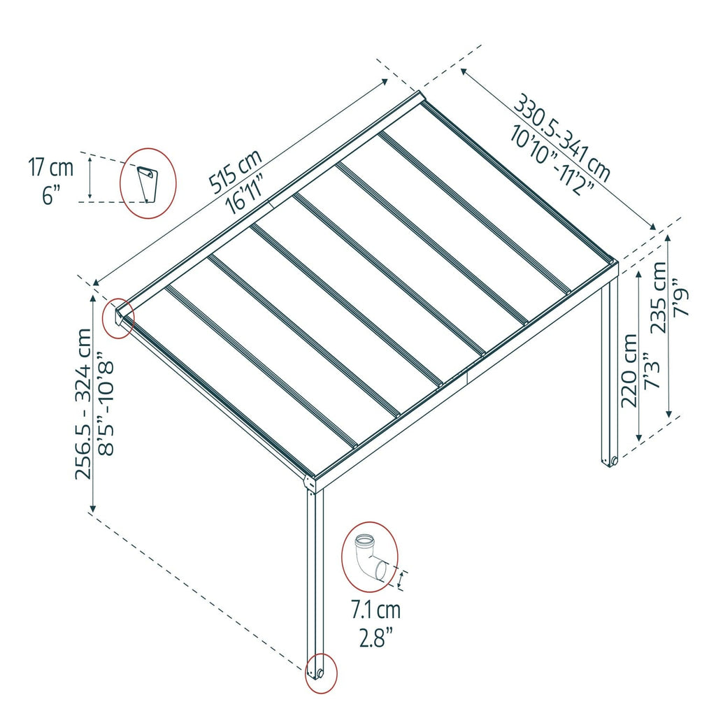 Palram - Canopia | Stockholm 11x17 ft Patio Cover - Gray/Clear - HG9455