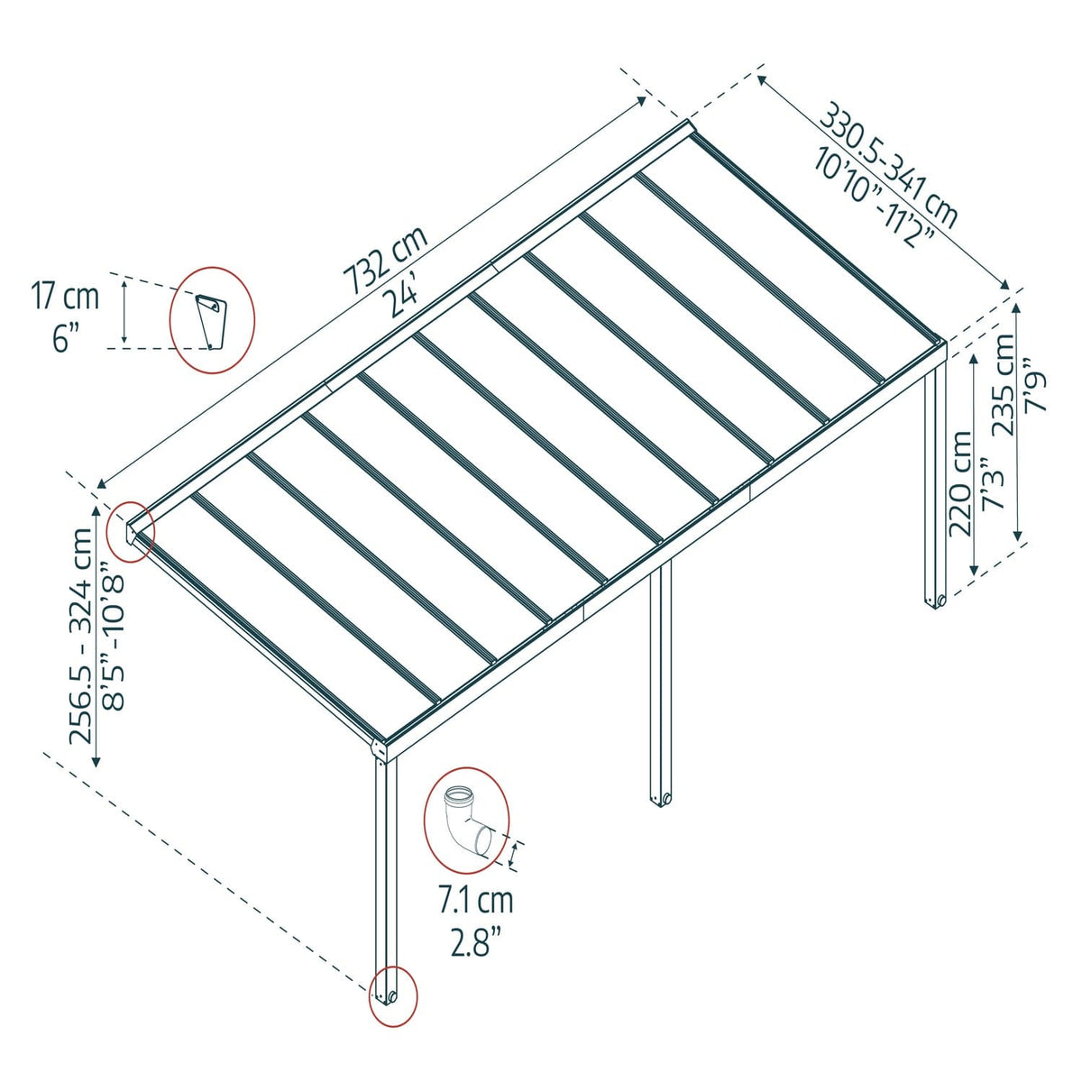 Palram - Canopia | Stockholm 11x24 ft Patio Cover - Gray/Clear - HG9463