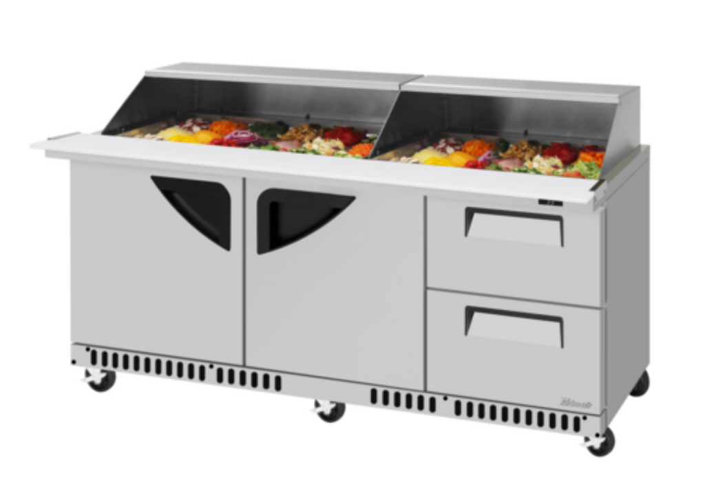 Turbo Air TST-72SD-30-LRD2-FB-N-SL Super Deluxe Refrigerated Prep Tables - TST-72SD-30-LRD2-FB-N-SL